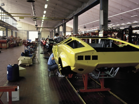 Yellow Lamborghini Countach production line 
