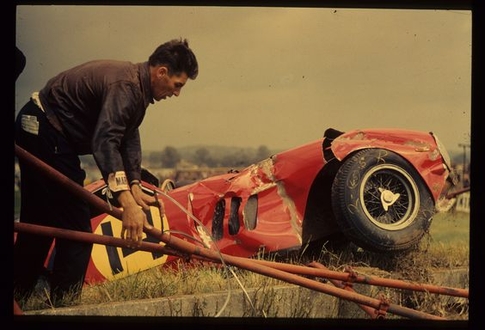 Crashed Ferrari 250GTO at Goodwood TT